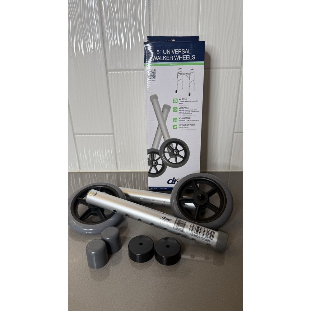 NEW Pair Of DRIVE 5" UNIVERSAL WALKER Wheels Adjustable w/ 8 Settings Non-Skid